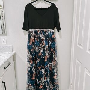 Floral Black and Multicolor Maxi Dress